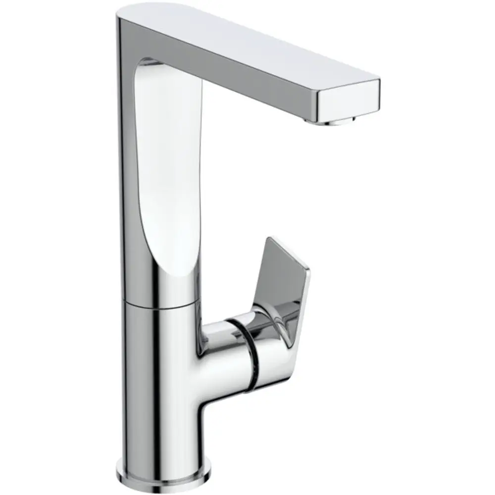Chromene Armatur mit einem schwenkbaren Auslauf und einem Hebel. Ideal Standard-Design, geeignet für moderne Waschbeckeninstallationen.